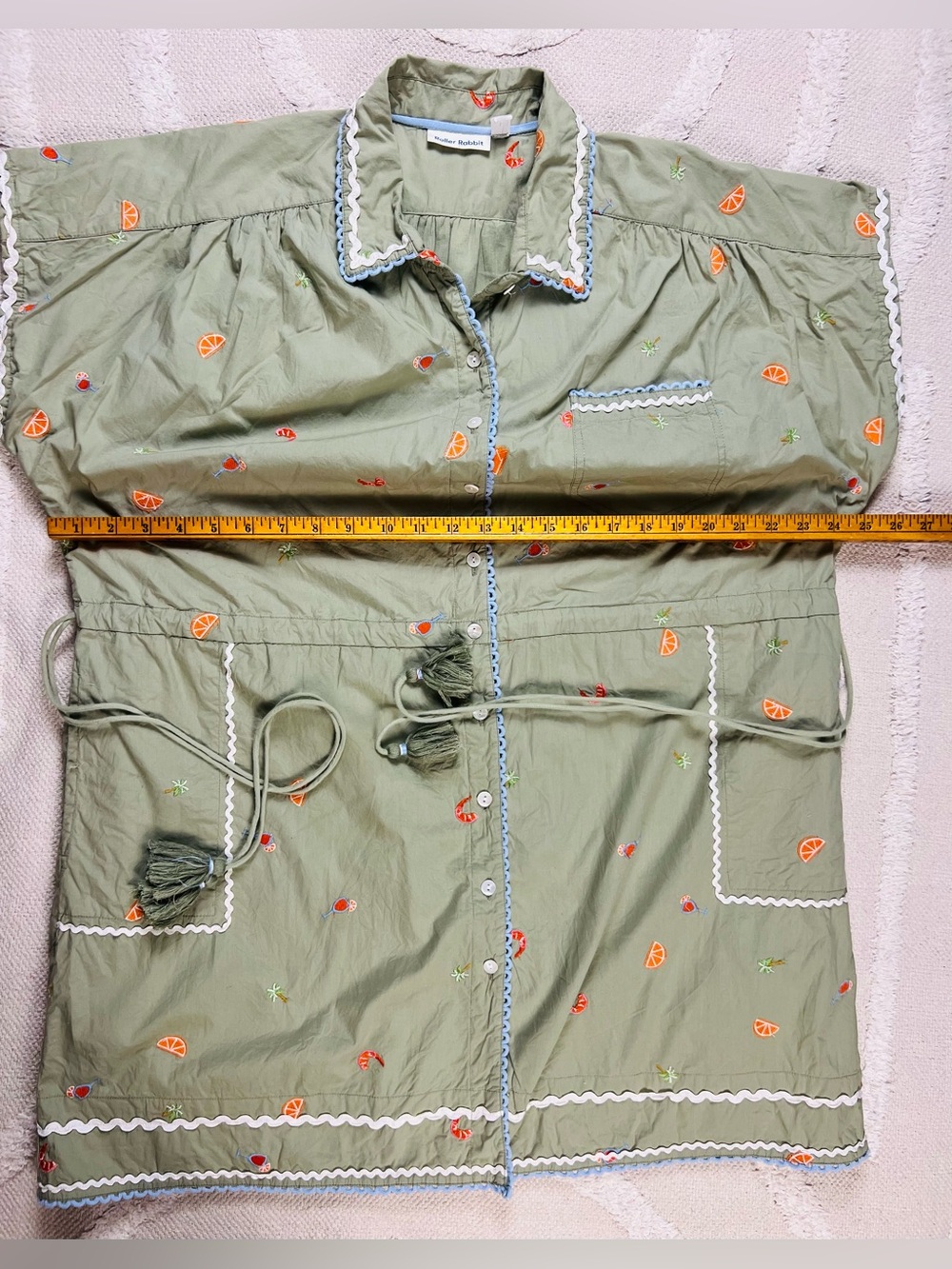 Roller Rabbit Ocaso Ellyott Dress – Olive Embroidered Shirt Dress –100% Cotton L - Picture 10 of 15